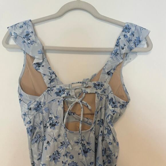 NWT A Pea in the Pod Ruffled Maternity Floral Swimsuit Light Blue Size S - Picture 6 of 7